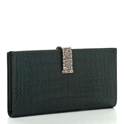 Hermes Matte Alligator Lizard Bearn Gusset Wallet Ombre Vert Fonce 3 of 7
