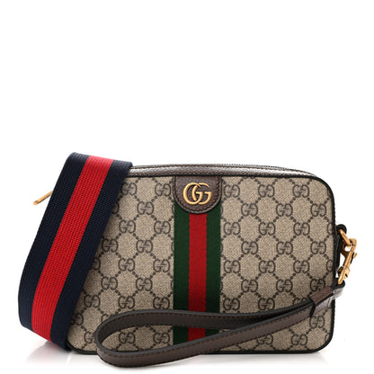 Gucci GG Supreme Monogram Textured Dollar Calfskin Web Ophidia Wristlet Shoulder Bag Beige Ebony New Acero 1 of 9