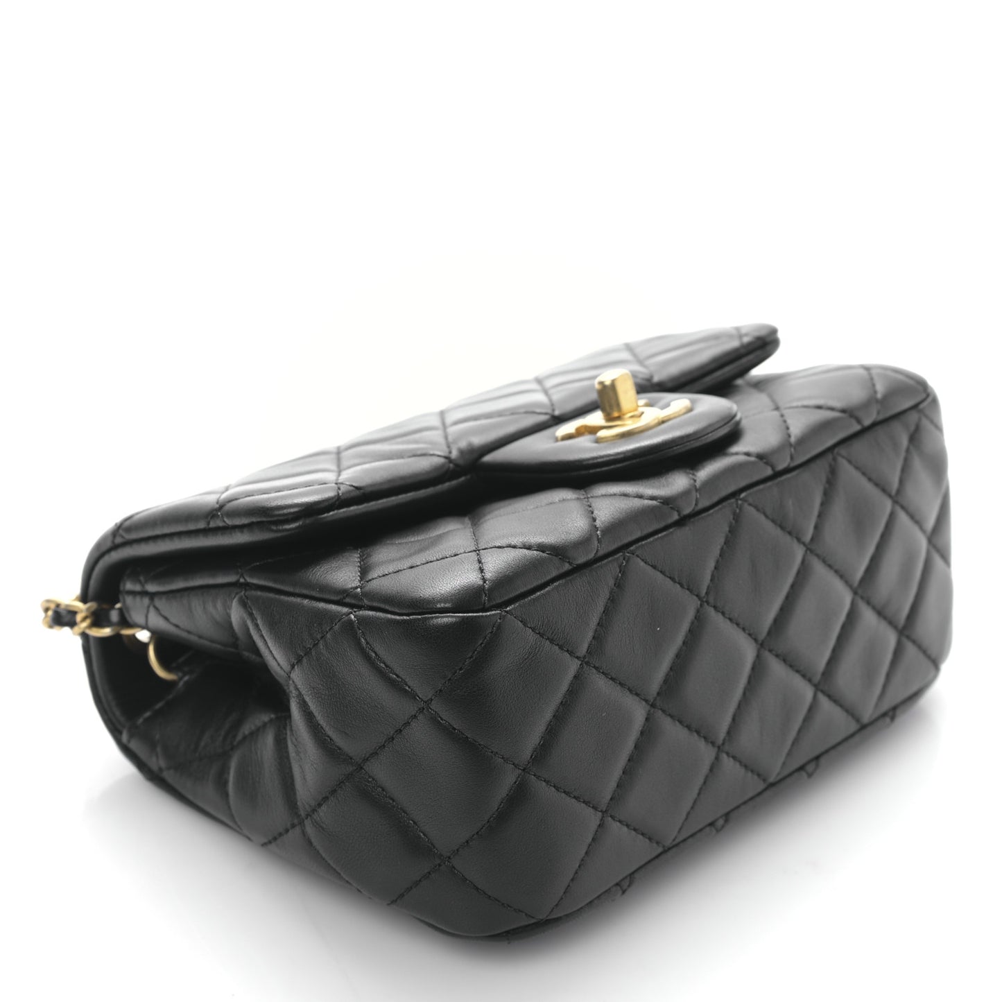 Lambskin Quilted Mini Pearl Crush Flap Black