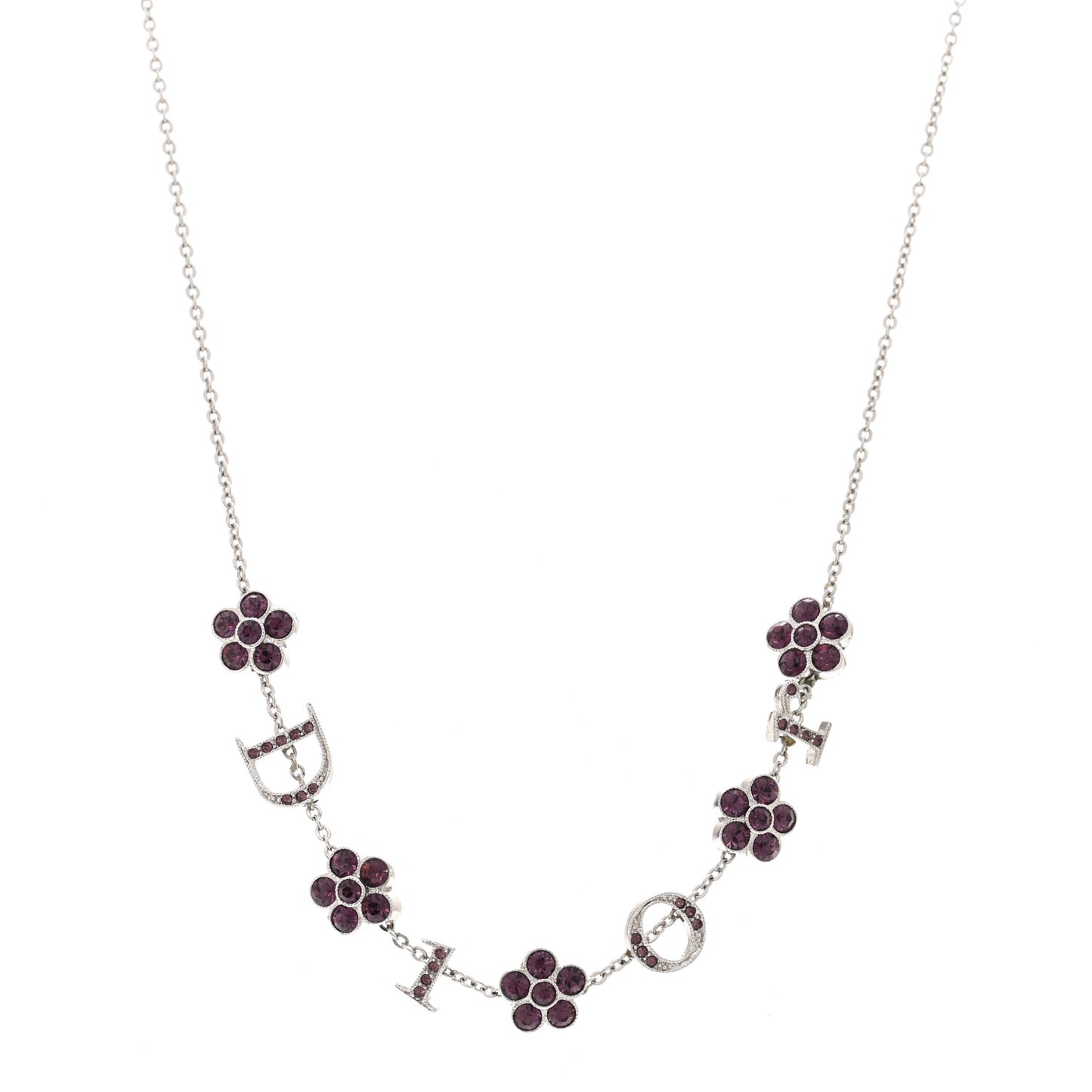 Crystal Flower Choker Necklace Silver Purple