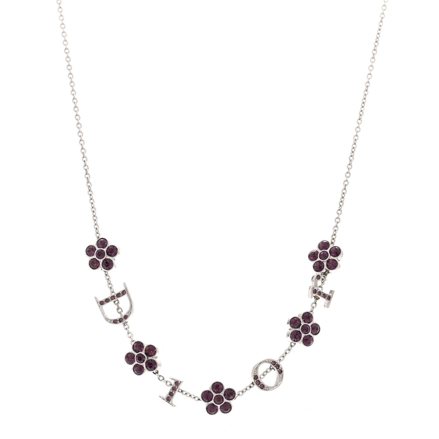 Christian Dior Crystal Flower Choker Necklace Silver Purple 1 of 6