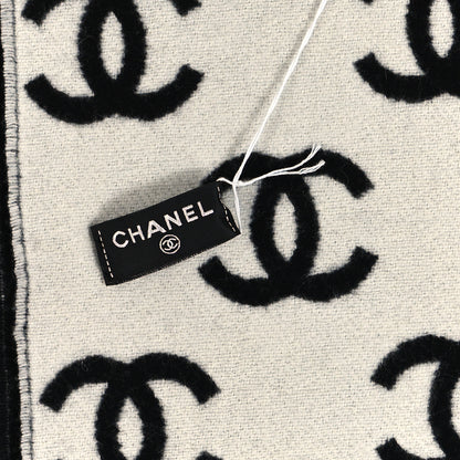 Chanel Wool Cashmere CC Scarf Black White 3 of 4