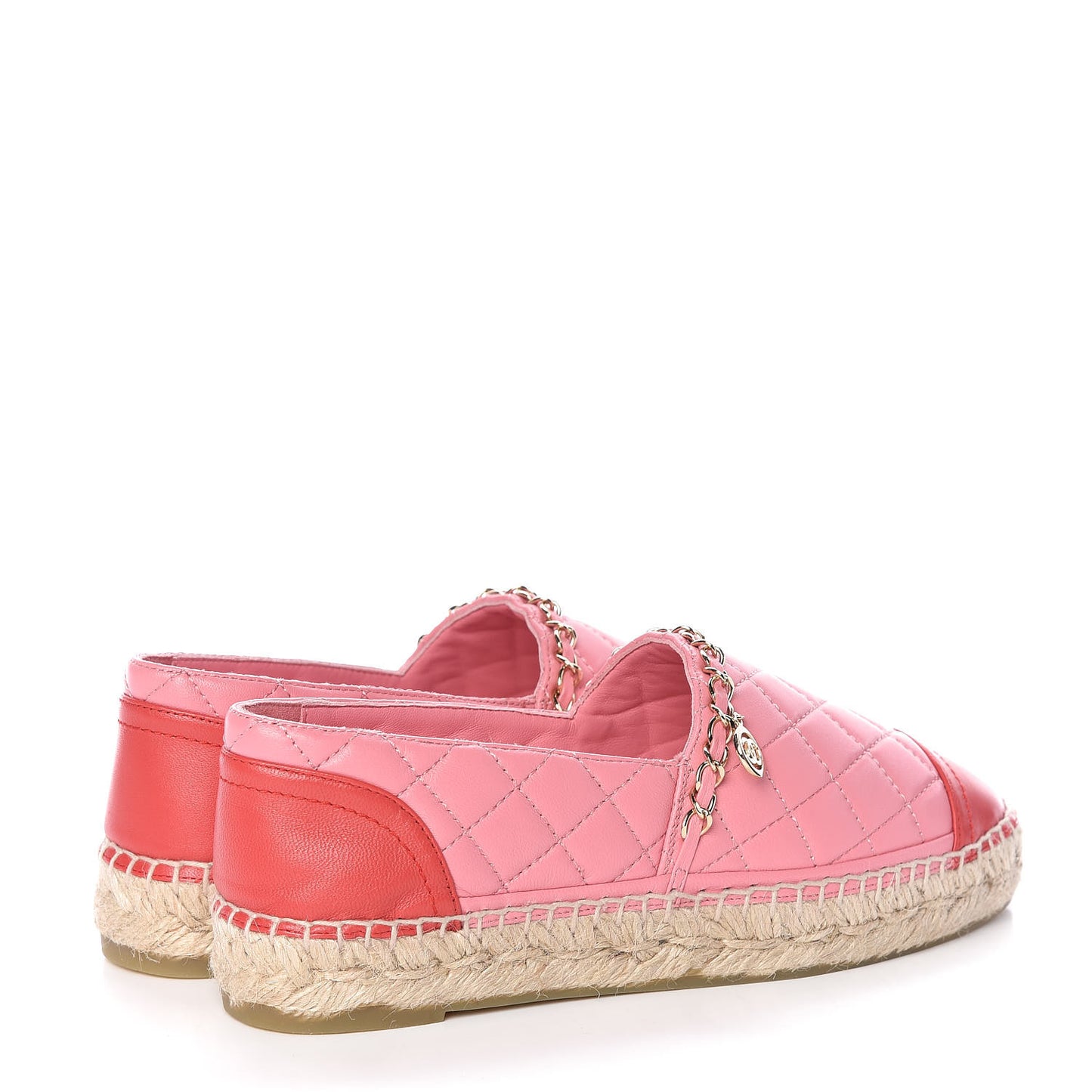Lambskin Quilted CC Chain Espadrilles 36 Pink Red