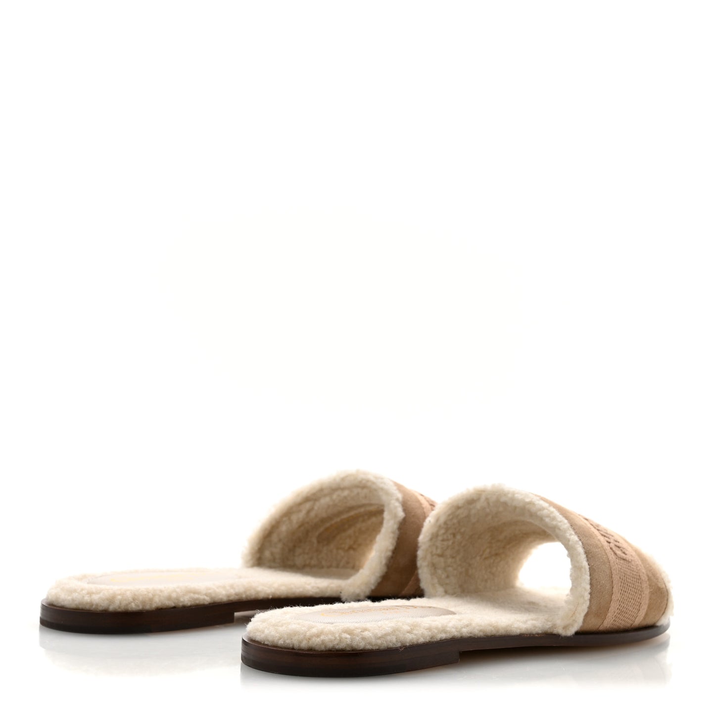 Suede Goatskin Shearling Embroidered Dway Slide Sandals 38 Cookie