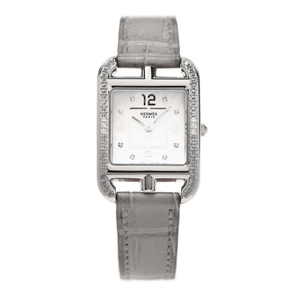 Hermes Stainless Steel Alligator Diamond Bezel Grey Sapphire Mother of Pearl 23mm Cape Cod Quartz Watch Gris Perle 1 of 5