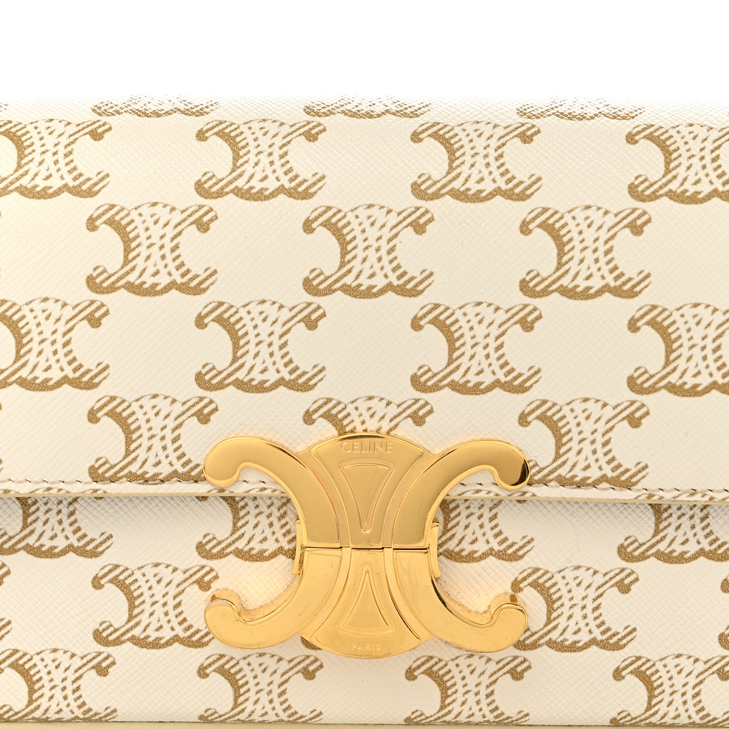 Celine Canvas Calfskin Triomphe Shoulder Bag White 8 of 10