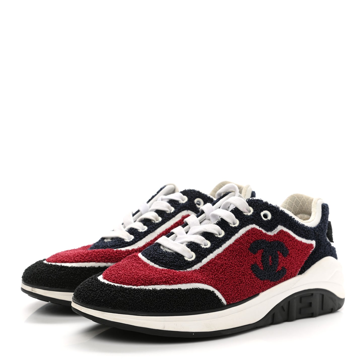 Terry Cloth Calfskin Womens Logo Sneakers 39 Red Blue