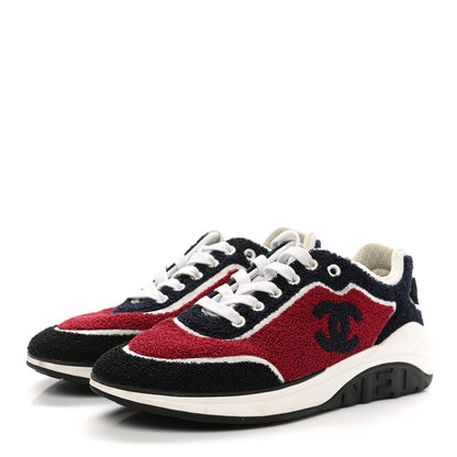 Chanel Terry Cloth Calfskin Womens Logo Sneakers 39 Red Blue 3 of 7