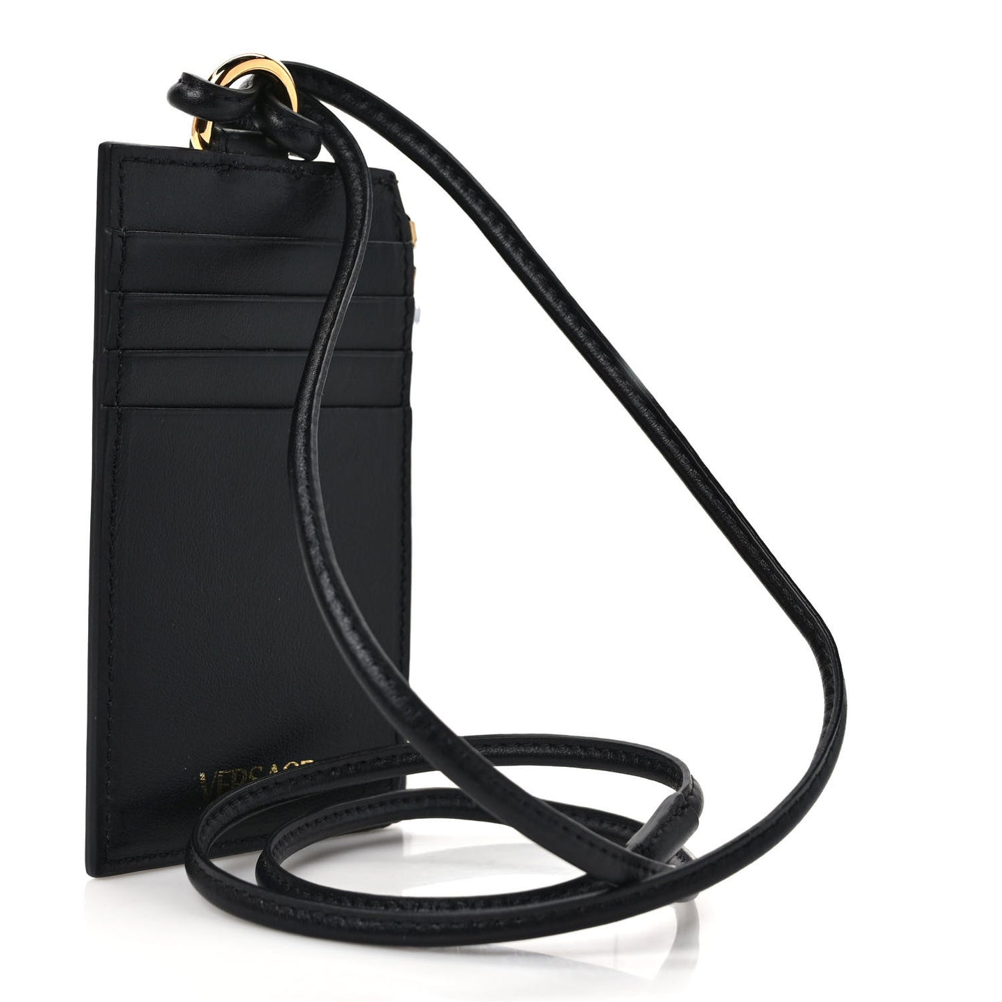 Calfskin Medusa Lanyard Zip Pouch Card Holder Black