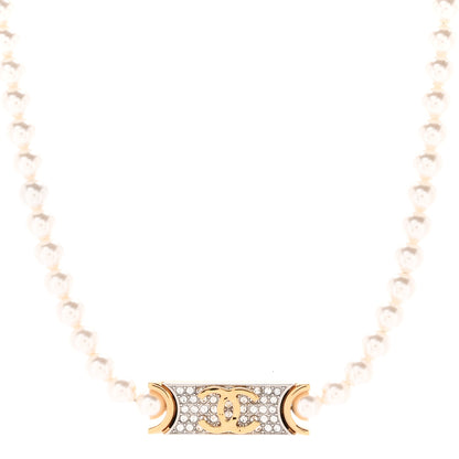 Chanel Metal Marble CC Chain Choker Necklace Gold White Gray 1 of 6