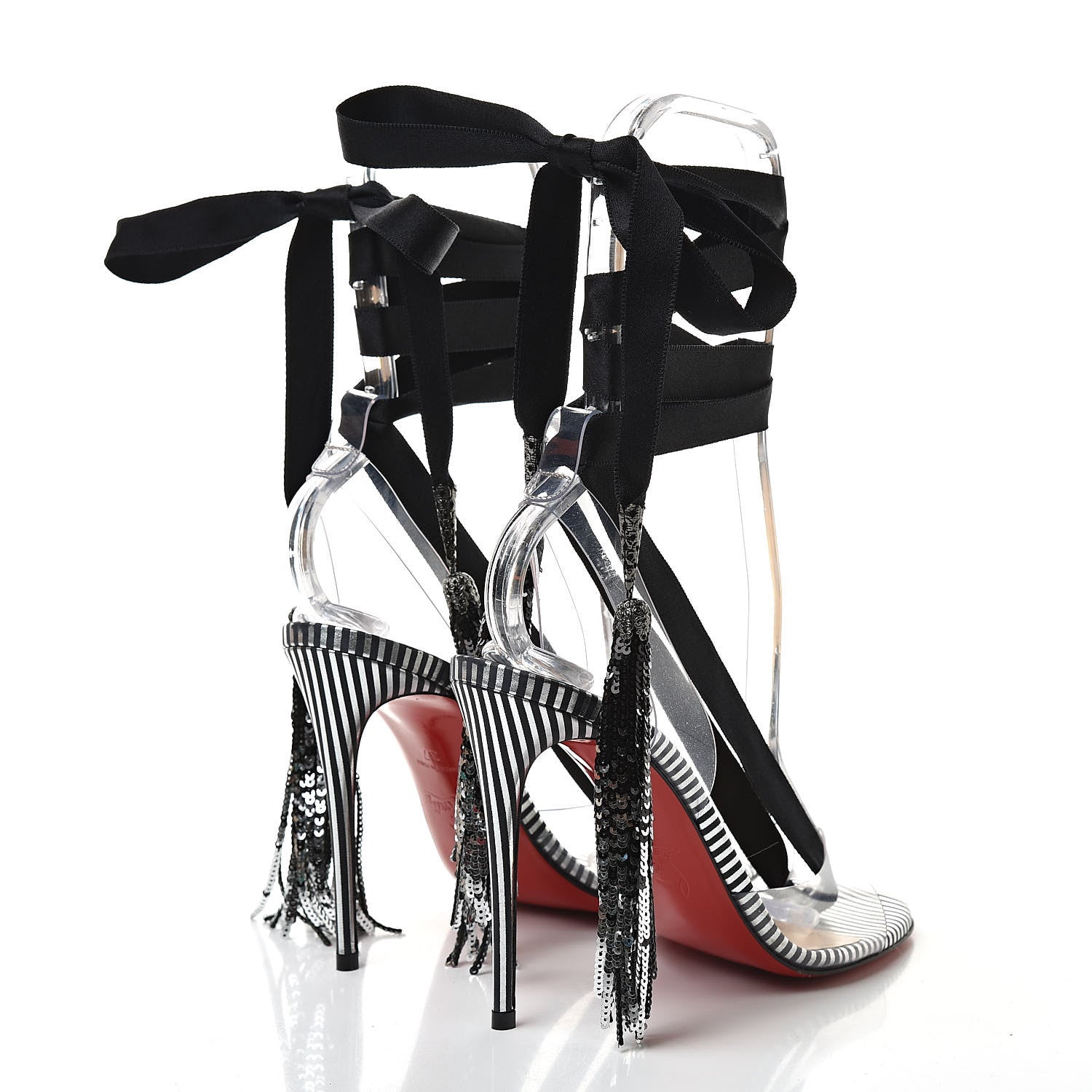 Christian Louboutin Satin PVC Paillette Marie 100 Sandals 37 Black 4 of 8