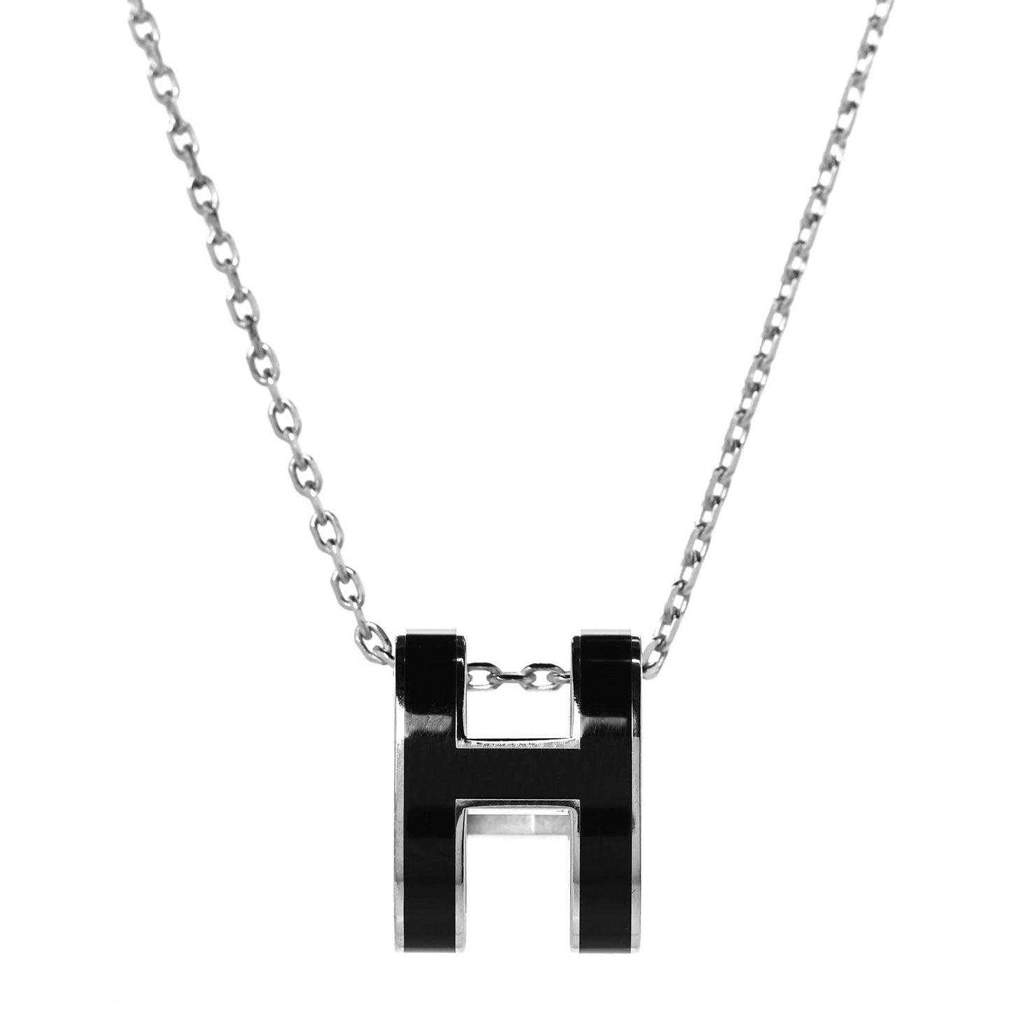 Lacquered Palladium Pop H Pendant Necklace Black