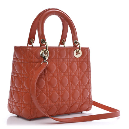 Christian Dior Lambskin Cannage Medium Lady Dior Orange 3 of 17