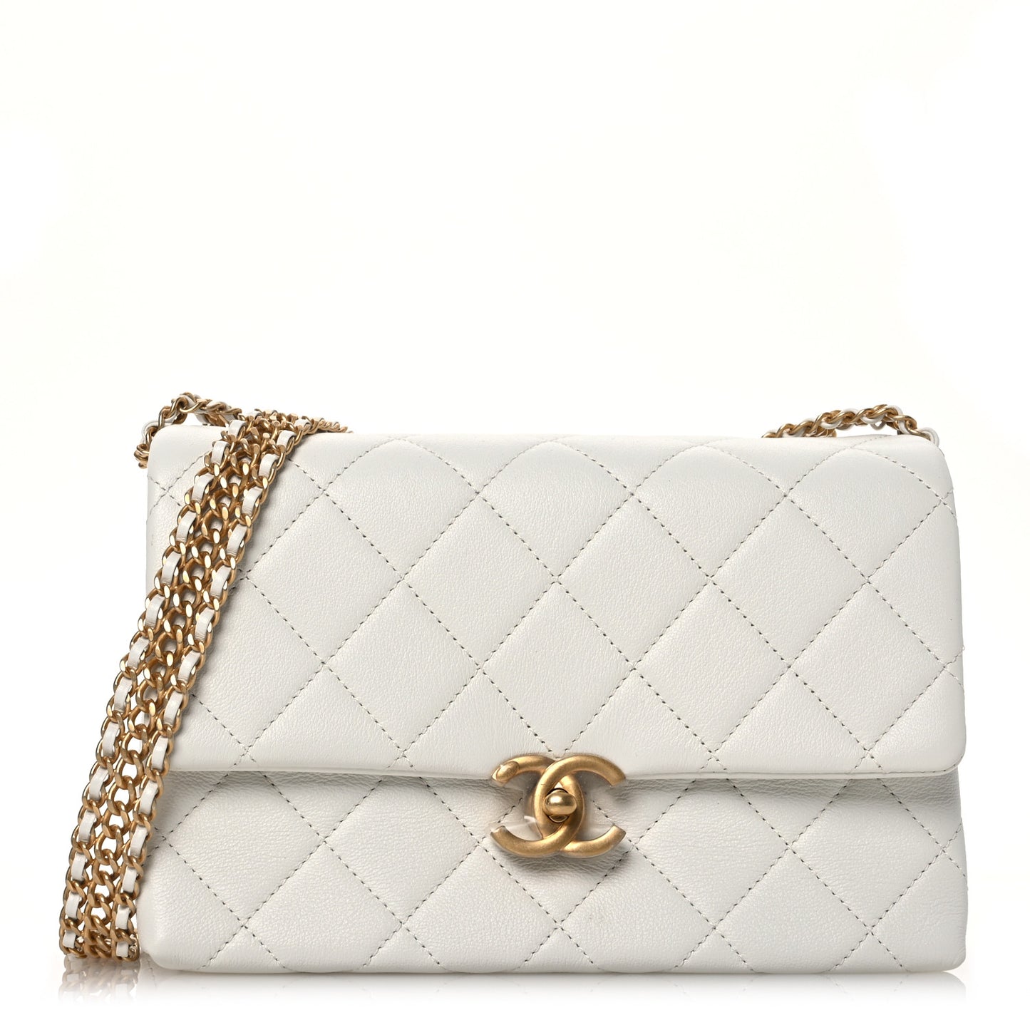 Calfskin Quilted Mini Chain Strap Flap White