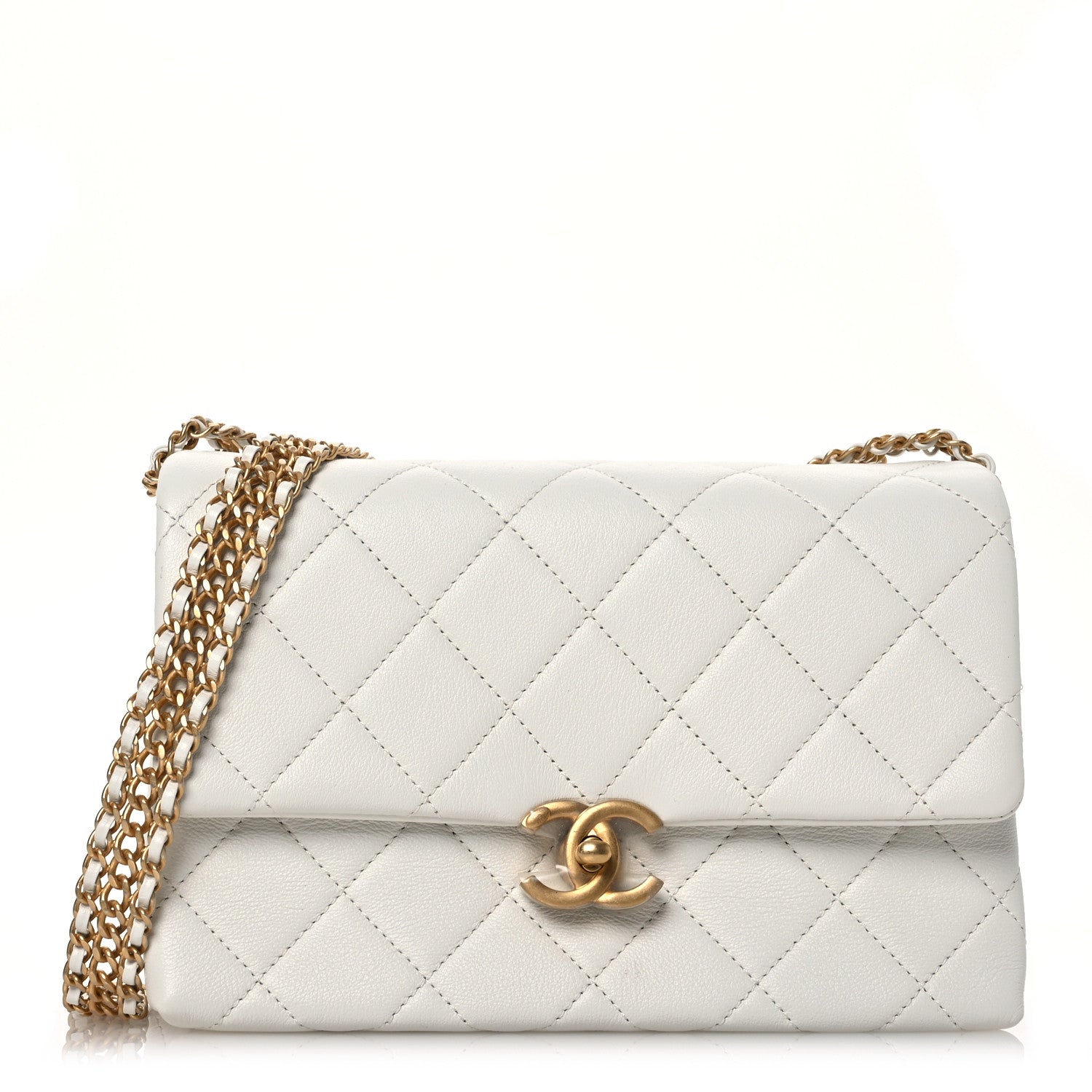 Chanel Calfskin Quilted Mini Chain Strap Flap White 1 of 13