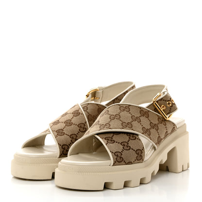 Gucci Monogram Granada Kid Trip 40/72mm Lug Sole Sandals 38.5 Beige Ebony Mystic White 3 of 11