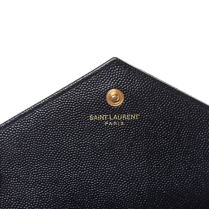 Saint Laurent Grain De Poudre Matelasse Chevron Monogram Chain Wallet Black 7 of 8