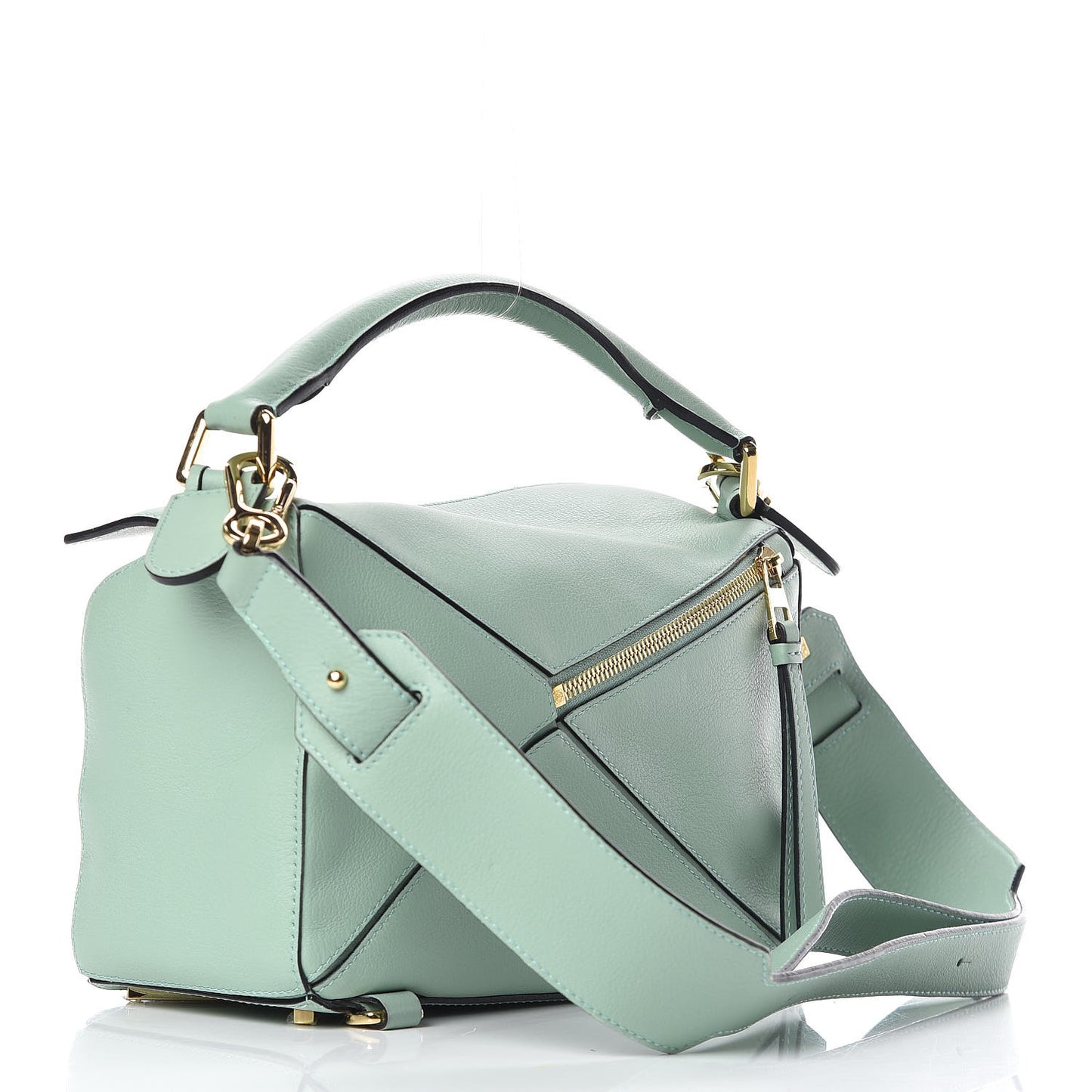 Calfskin Small Puzzle Bag Sea Water Green