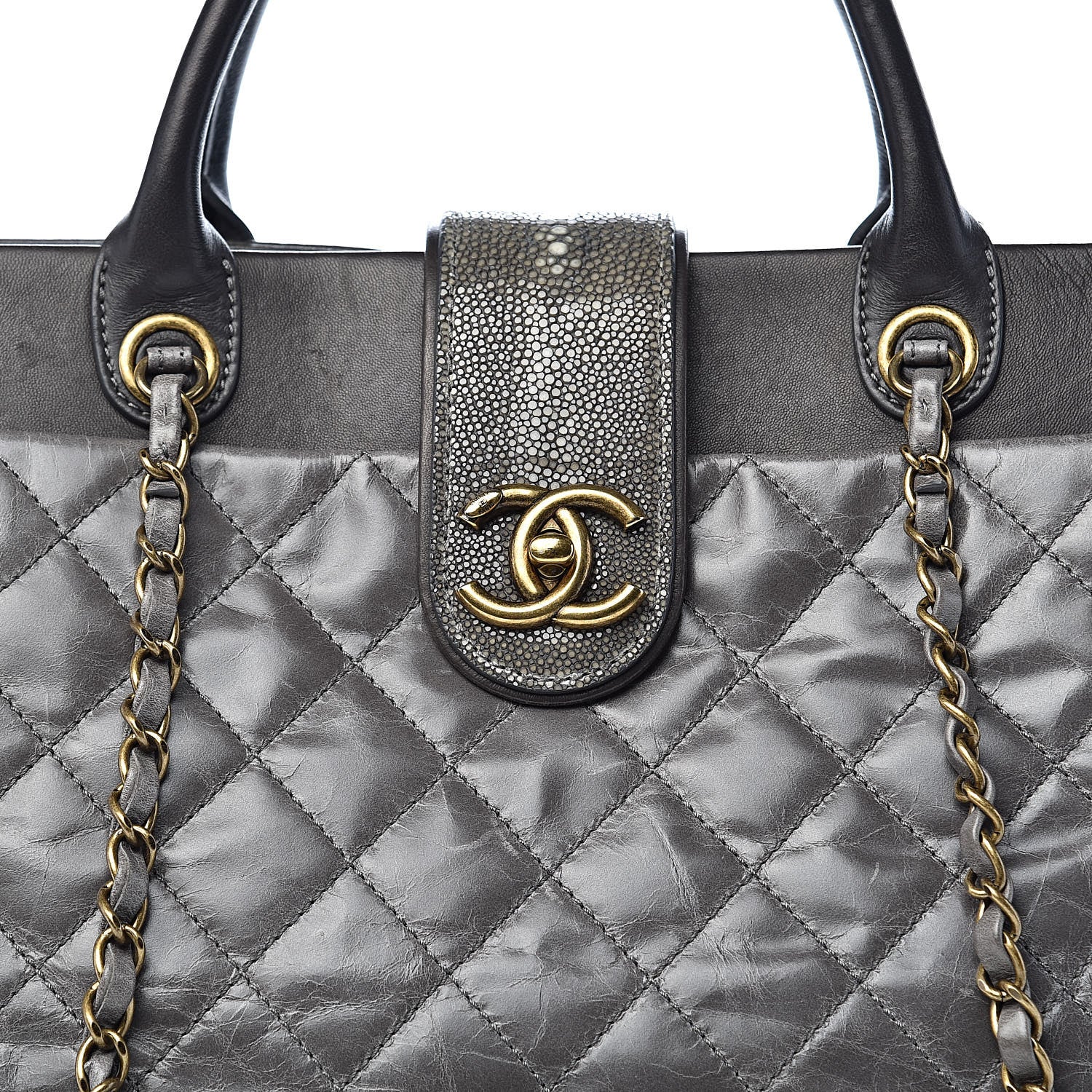 Chanel Glazed Calfskin Stingray Large Bindi CC Tote Grey 12 of 12