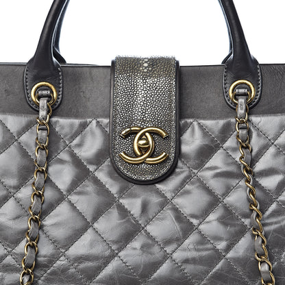 Chanel Glazed Calfskin Stingray Large Bindi CC Tote Grey 12 of 12