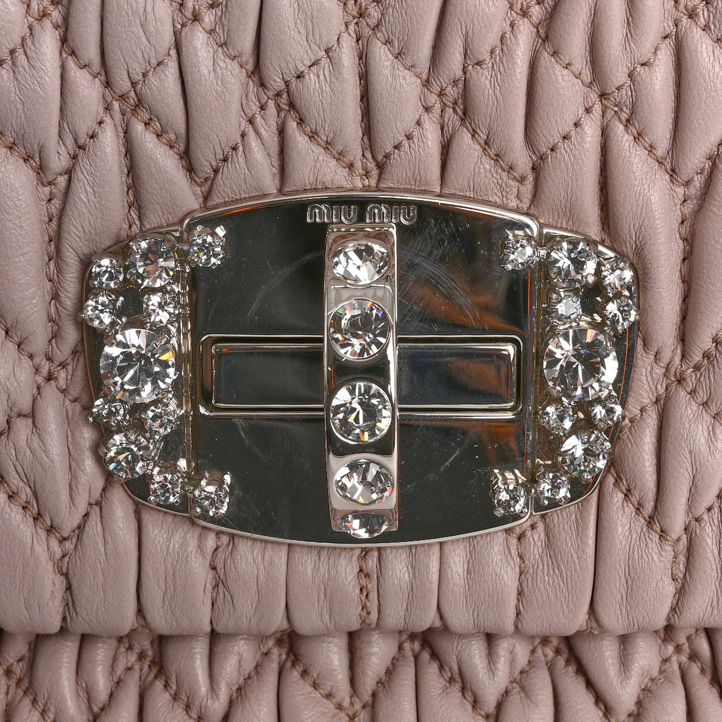 Nappa Matelasse Crystal Flap Clutch Cammeo