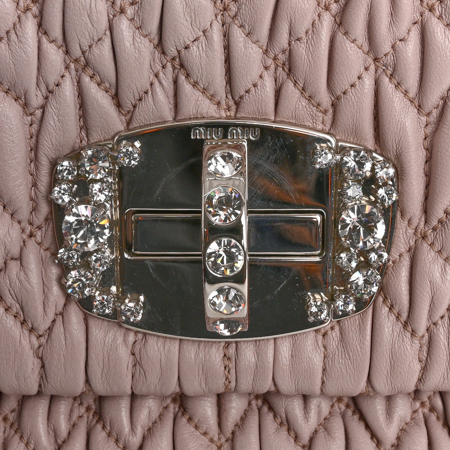 Miu Miu Nappa Matelasse Crystal Flap Clutch Cammeo 12 of 14