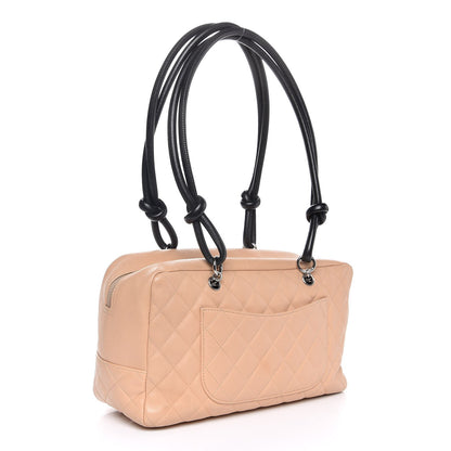 Chanel Calfskin Quilted Large Cambon Bowler Beige Black 3 of 15