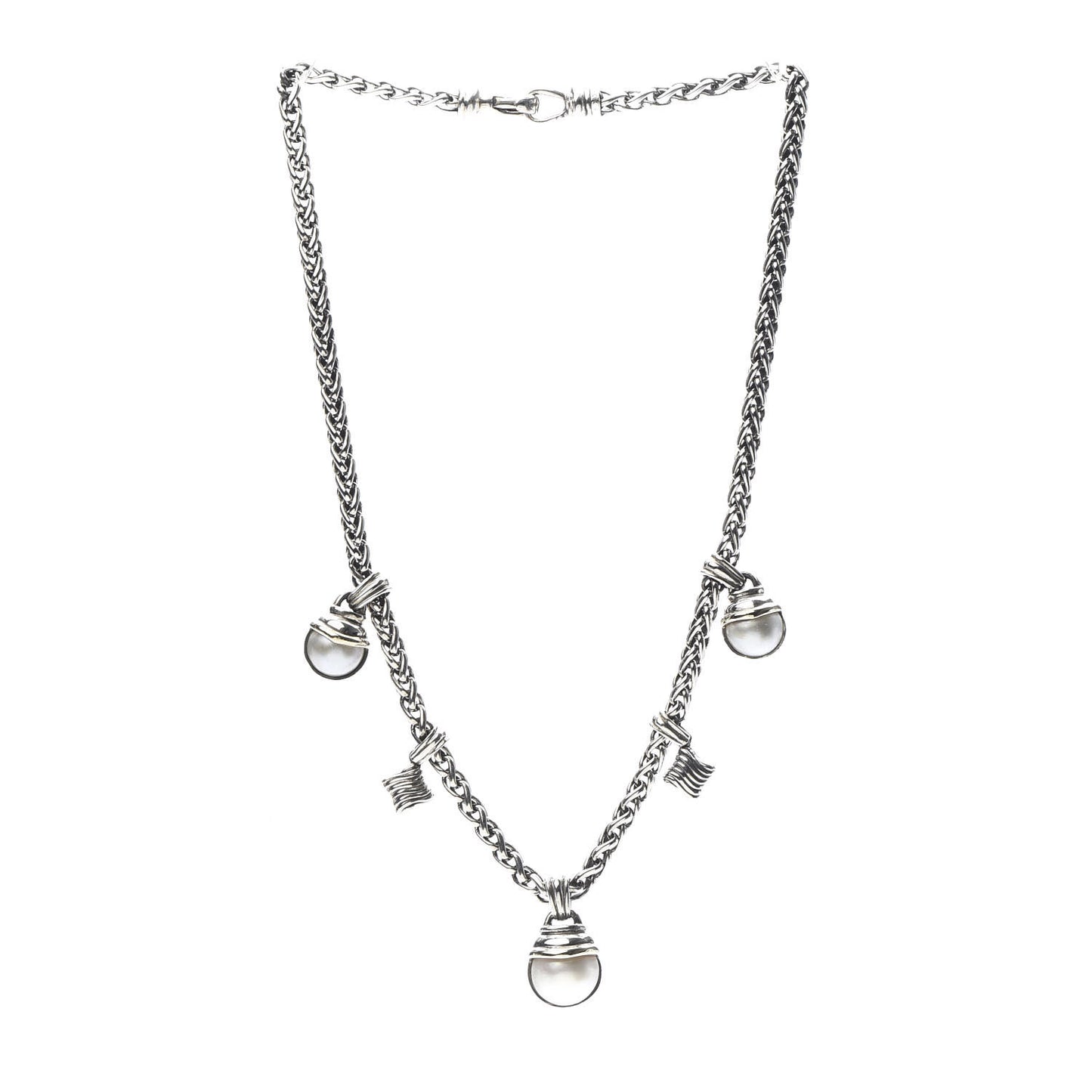 Sterling Silver Pearl Quatrefoil Drop Necklace