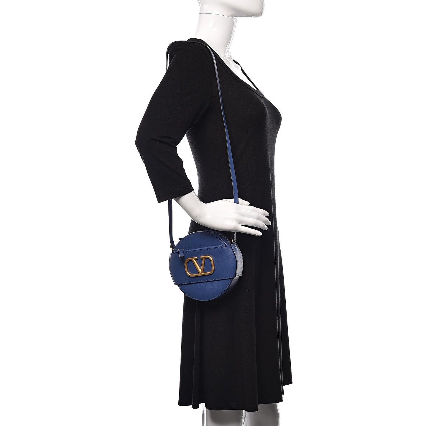 Calfskin VLogo Round Crossbody Bag Blue