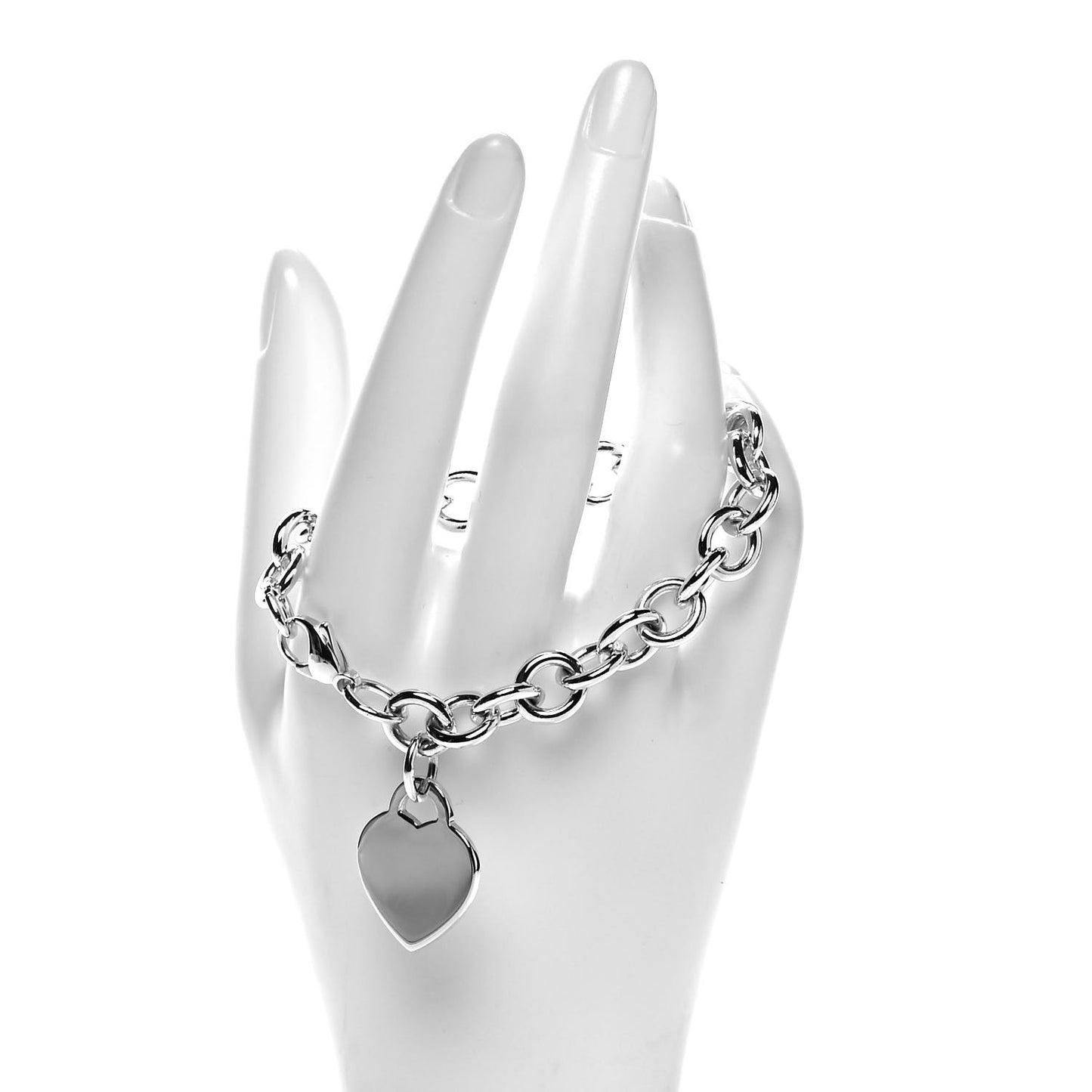 Sterling Silver Heart Tag Charm Bracelet