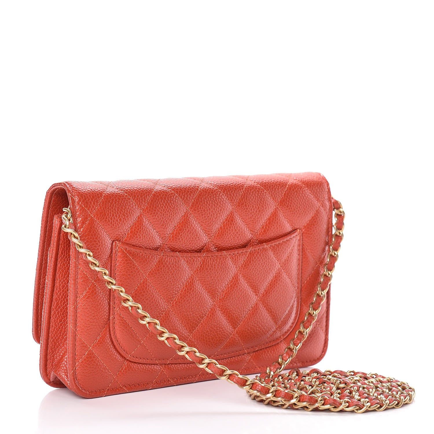 Chanel Pearly Caviar Quilted Wallet On Chain WOC Orange 3 of 14