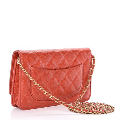 Chanel Pearly Caviar Quilted Wallet On Chain WOC Orange 3 of 14