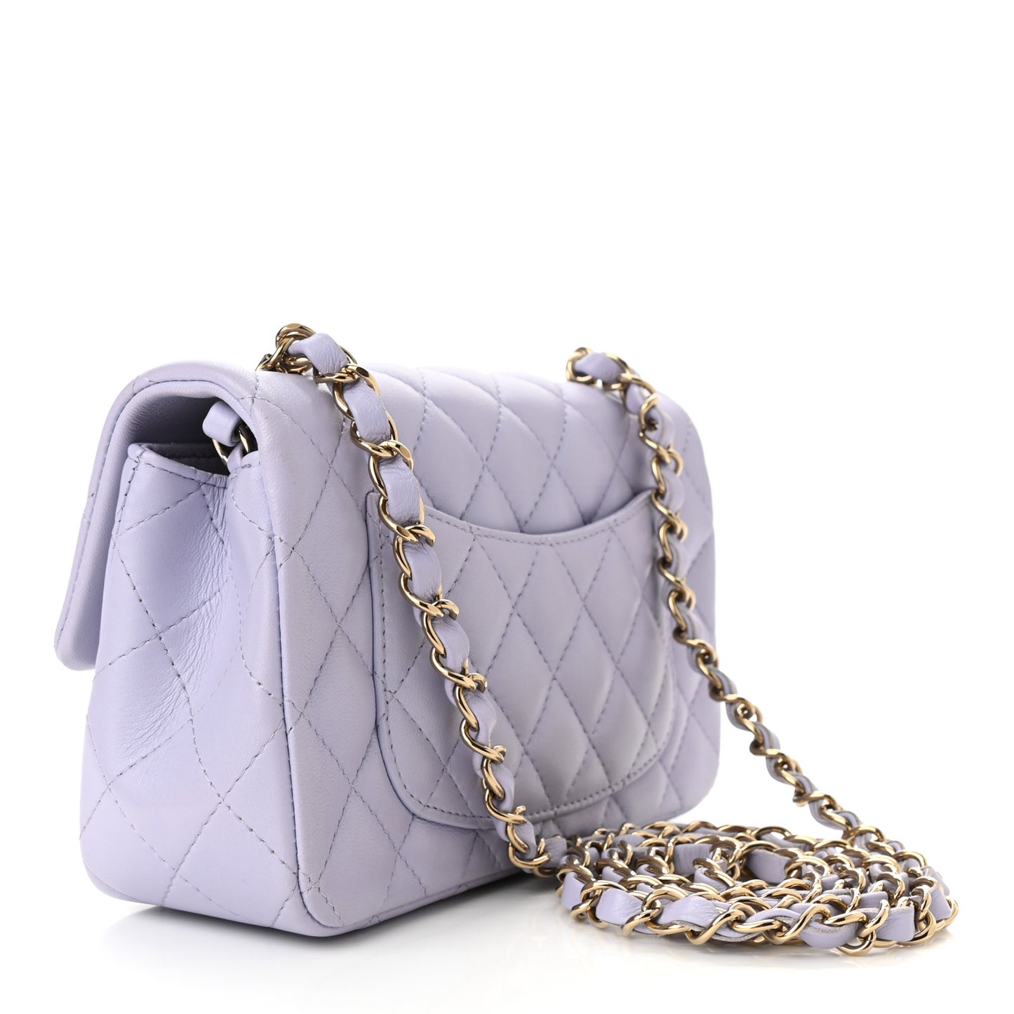 Lambskin Quilted Mini Rectangular Flap Light Purple