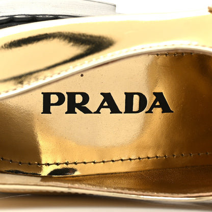 Prada Metallic Brushed Calfskin Metal Triangle Logo 50mm Loafers 38.5 Platino 8 of 8
