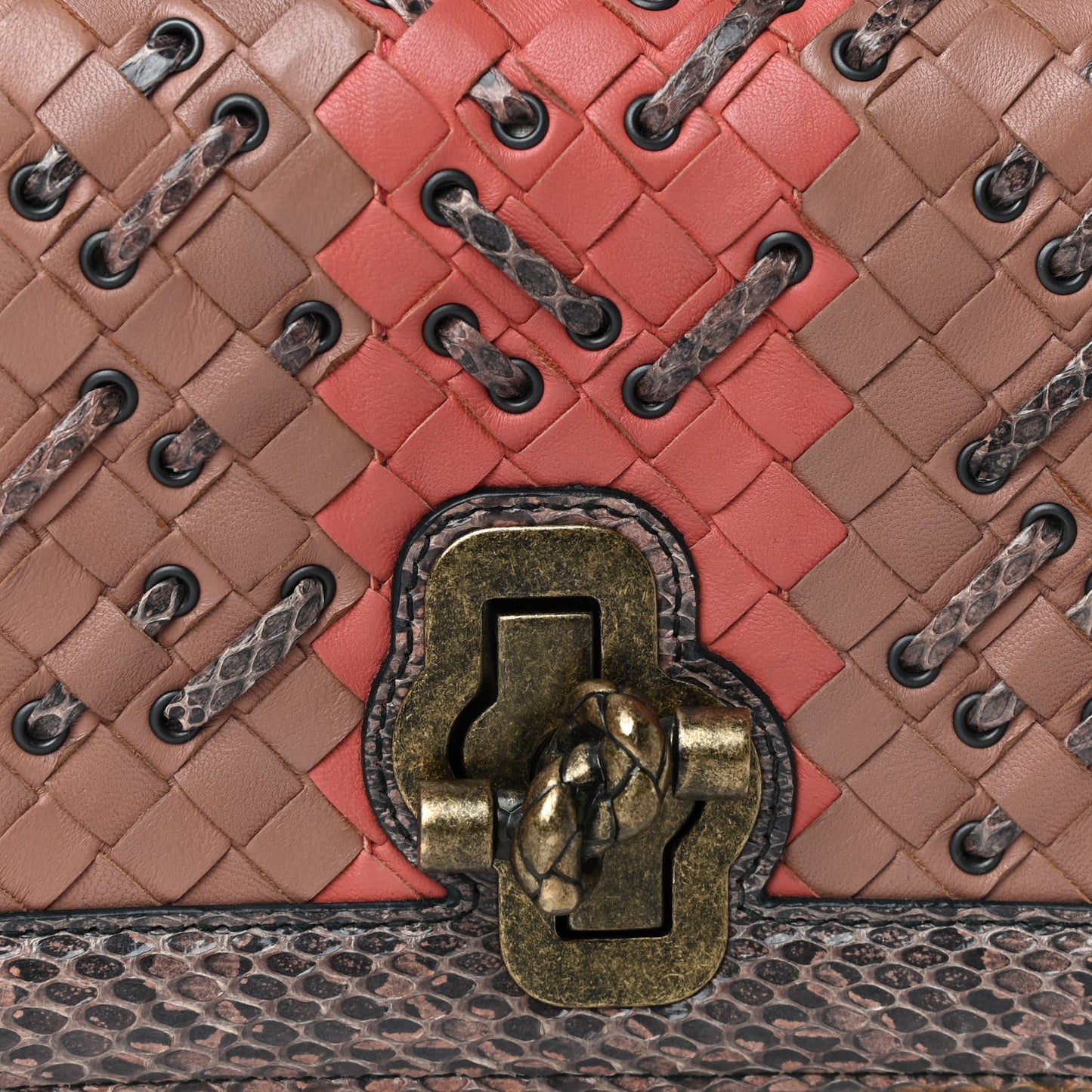 Nappa Ayers Intrecciato Club Stitch Knot Clutch Corallo Cream Mink