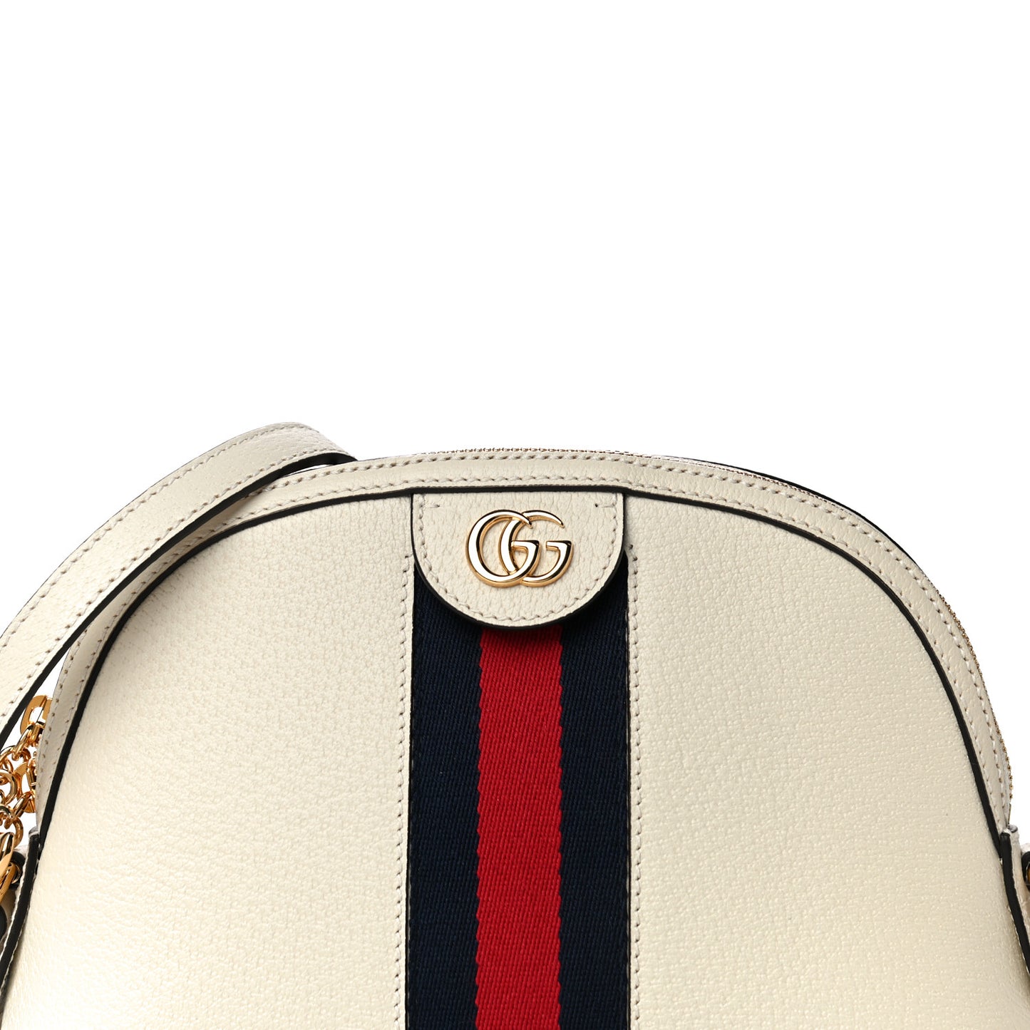 Textured Dollar Calfskin Web Small Ophidia Dome Shoulder Bag Mystic White