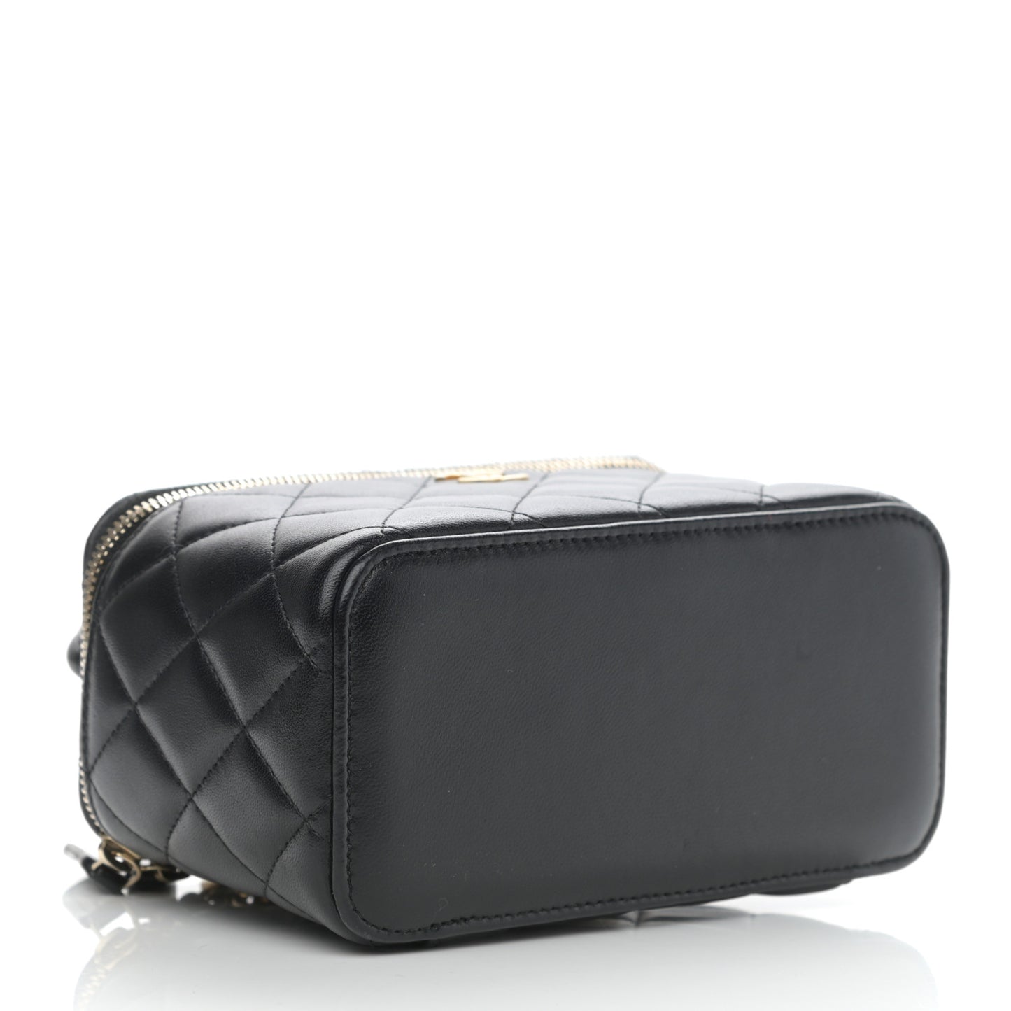 Lambskin Quilted Small Top Handle Vanity Case With Chain Black