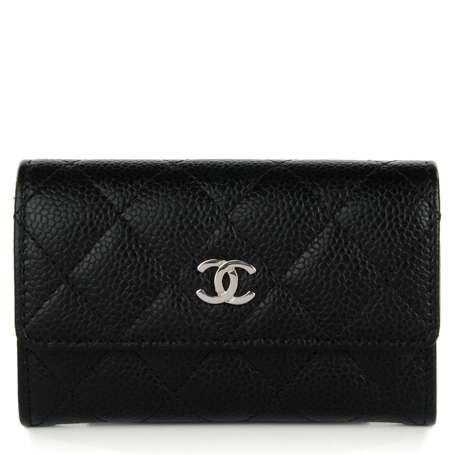 Caviar Quilted Flap Card Holder Black