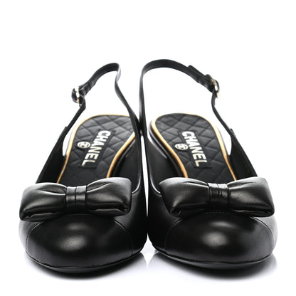 Chanel Lambskin Slingback Bow Pumps 37 Black 2 of 8