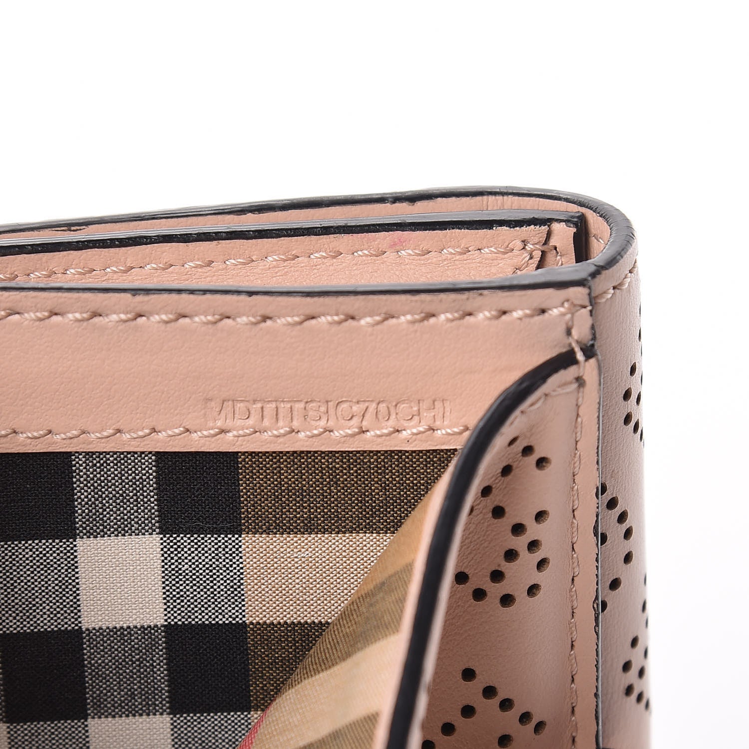 Burberry Calfskin Perforated Compact Wallet Pale Fawn Pink 9 of 14
