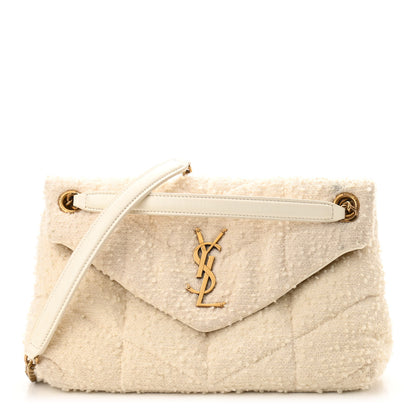 Saint Laurent Boucle Tweed Quilted Small Loulou Puffer Monogram Chain Satchel Crema Soft 1 of 10