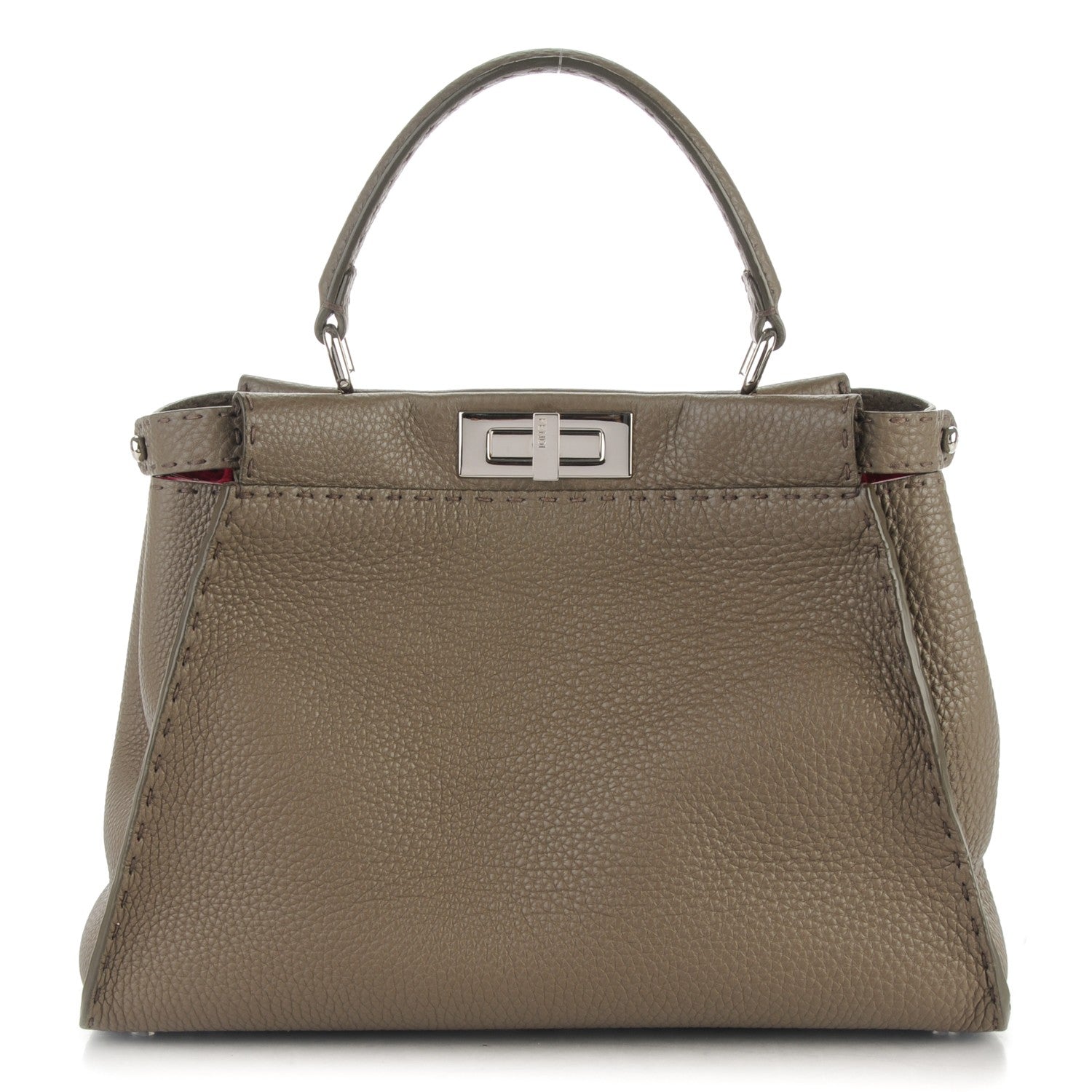 Fendi Cuoio Romano Alcantara Selleria Medium Peekaboo Iconic Satchel Grey Fuchsia 3 of 9