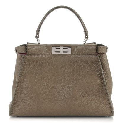 Fendi Cuoio Romano Alcantara Selleria Medium Peekaboo Iconic Satchel Grey Fuchsia 3 of 9