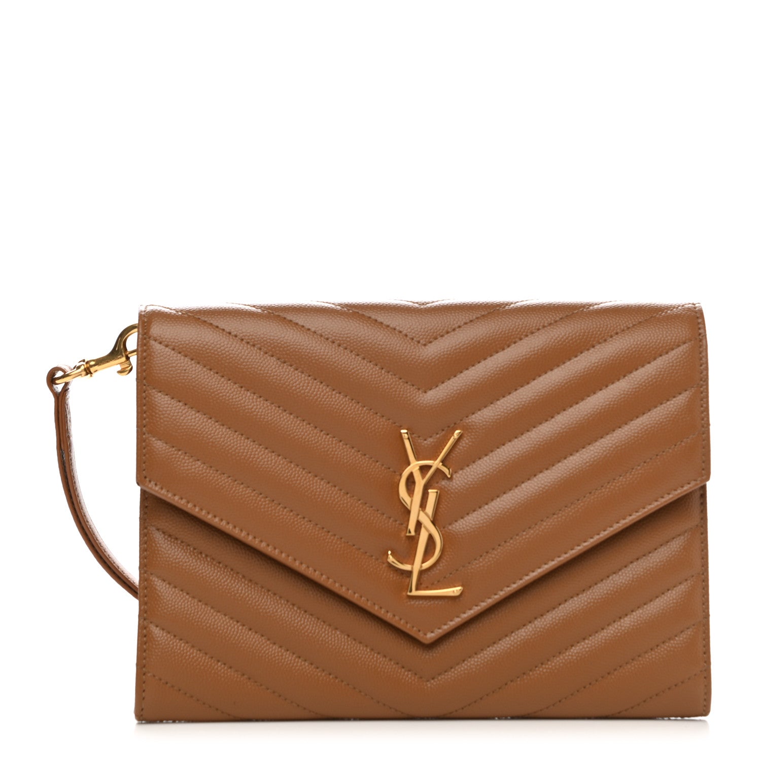 Saint Laurent Grain De Poudre Matelasse Chevron Monogram Cassandre Flap Pouch Natural Dark 1 of 6