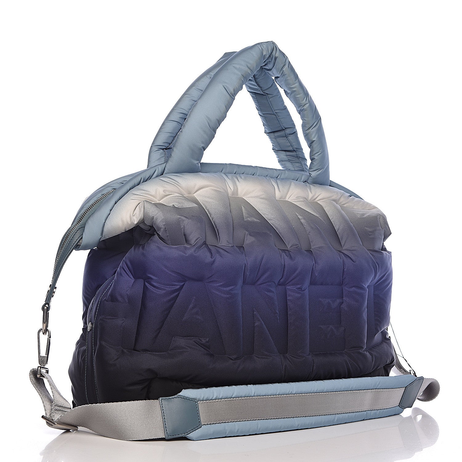 Chanel CHNylon Embossed Doudoune Bowling Bag Blue White 3 of 10