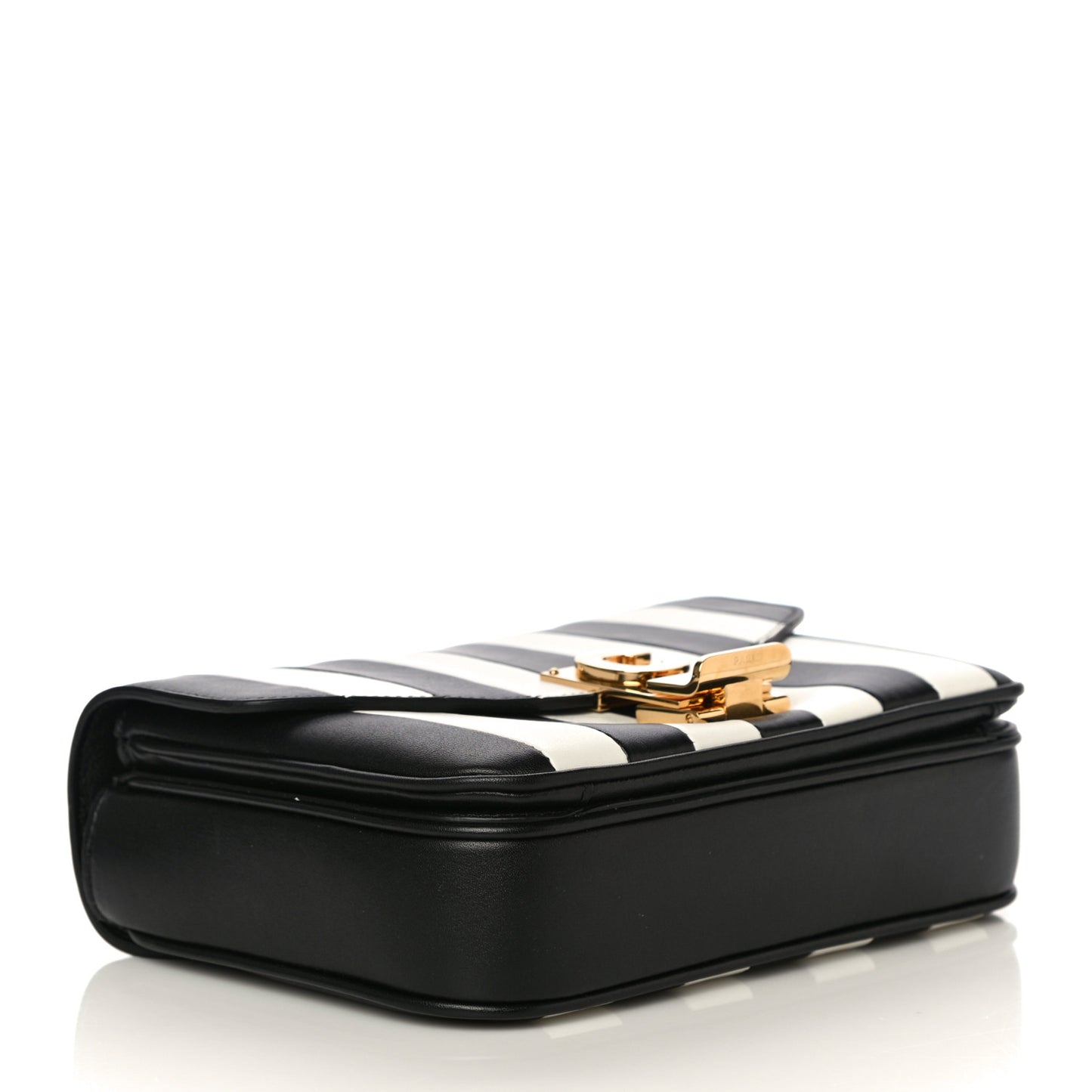 Shiny Calfskin Stripes Small C Bag Black