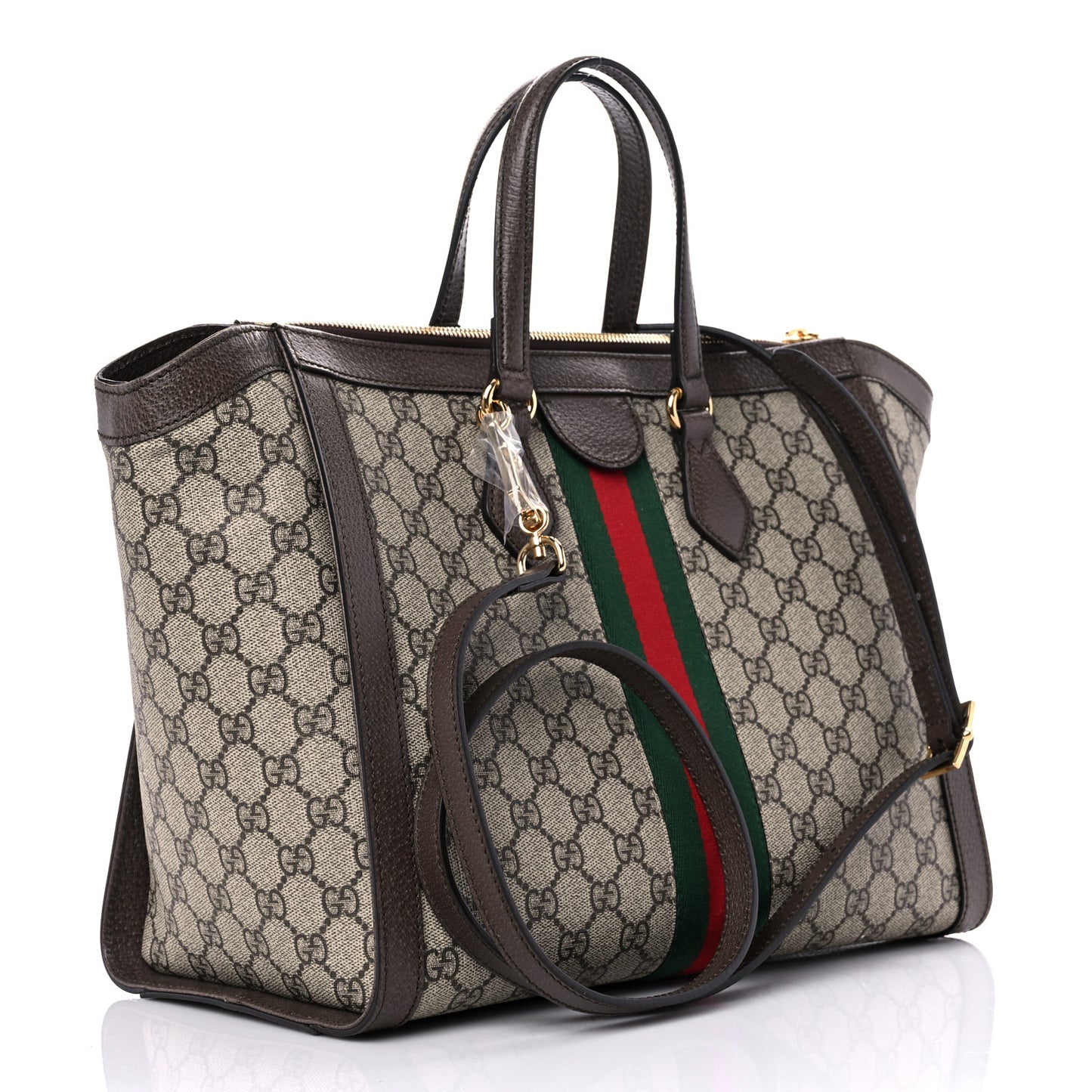 GG Supreme Monogram Web Medium Ophidia Tote Bag Brown
