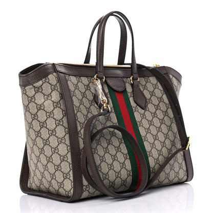 Gucci GG Supreme Monogram Web Medium Ophidia Tote Bag Brown 3 of 12