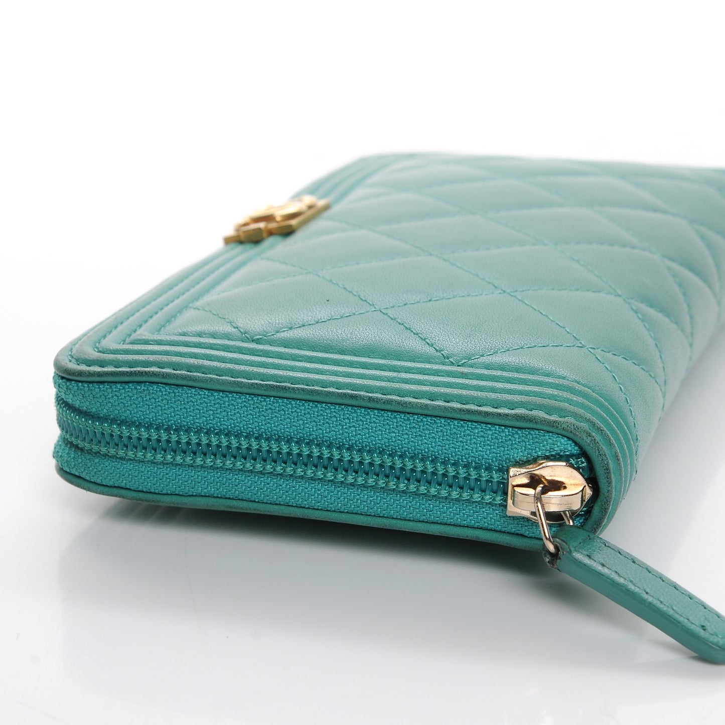 Lambskin Quilted Boy Zip Around Wallet Green