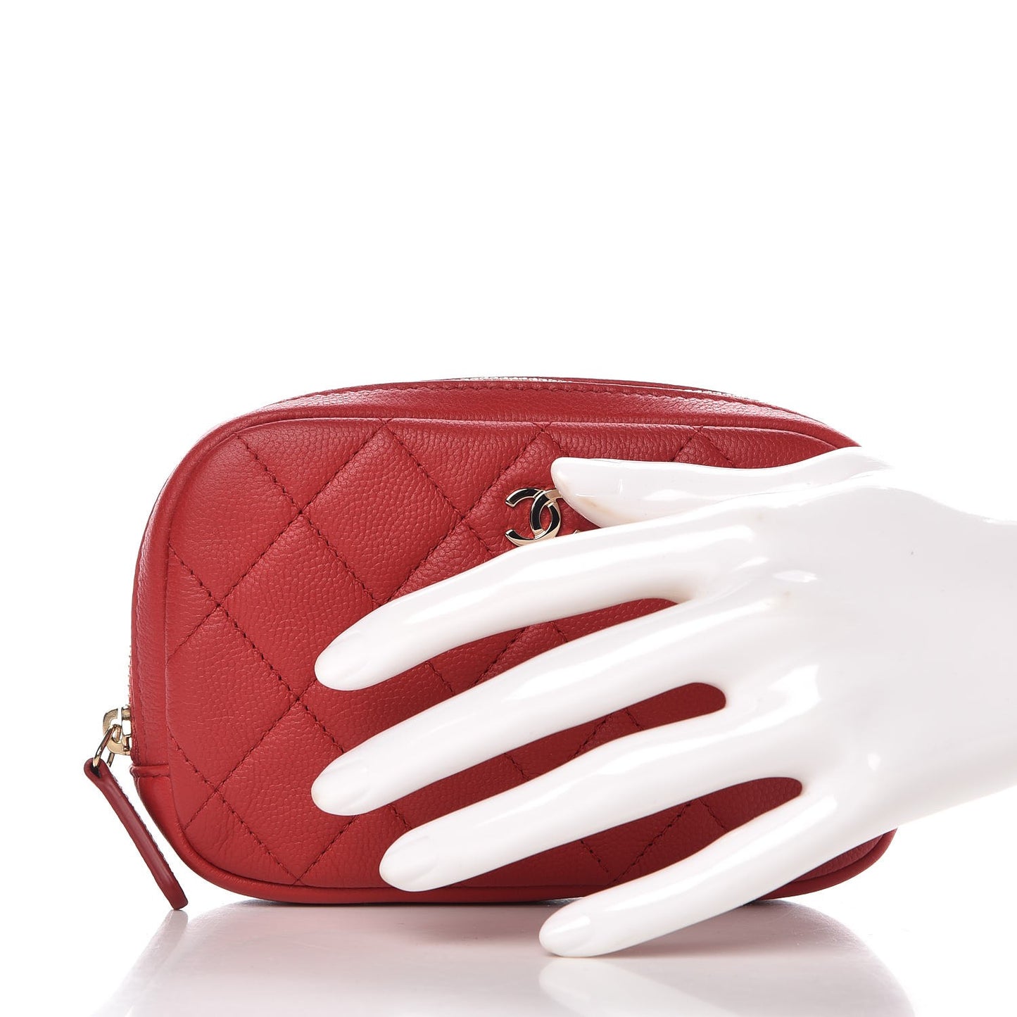 Caviar Quilted Small Curvy Pouch Cosmetic Case Dark Red